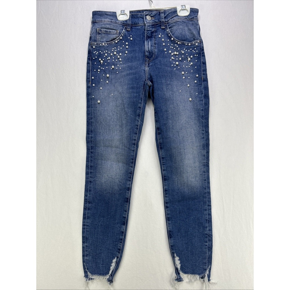 Mavi Jeans Women's 26 Tess Denim Skinny Distressed With Faux Pearl Accent